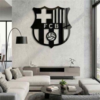 cuadro recortado en metal del escudo del fc barcelona para pared.
