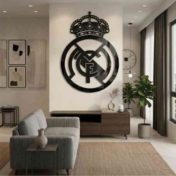 cuadro recortado en metal escudo del Real Madrid para pared.