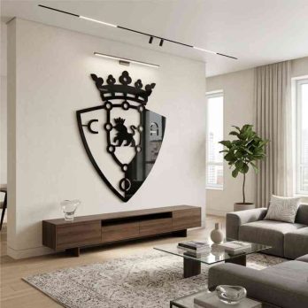 cuadro recortado en metal del escudo del osasuna.