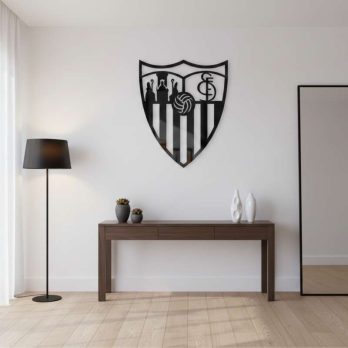 cuadro recortado en metal del escudo del sevilla fc para pared.