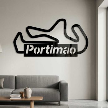 cuadro recortado en metal del circuito de portimao para pared.