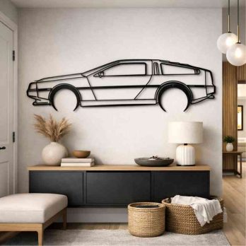 cuadro recortado en metal del delorean para pared.
