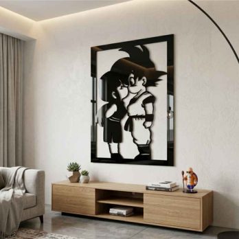 cuadro recortado en metal de goku y chi chi para pared.