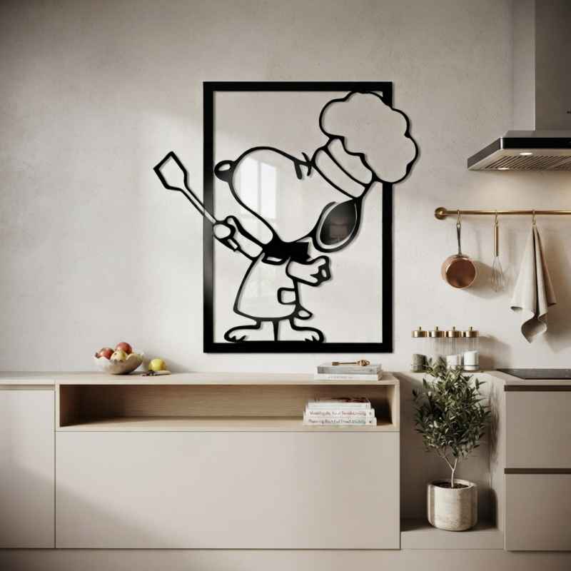 cuadro recortado en metal de chef snoopy.