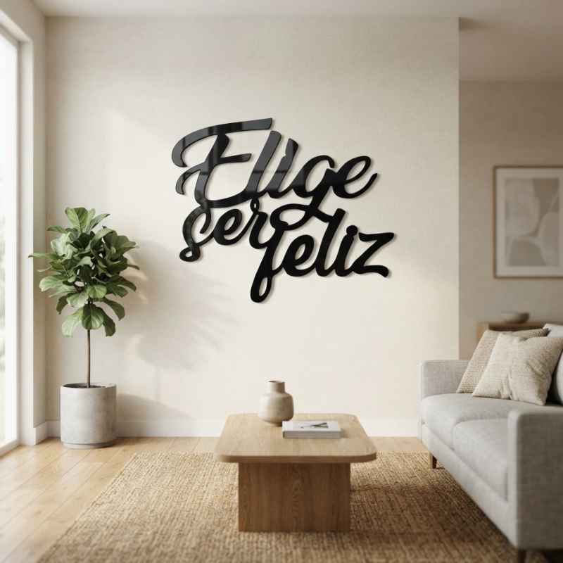 cuadro recortado en metal de frase motivadora.
