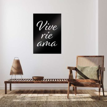 cuadro recortado en metal frase vive rie ama para pared