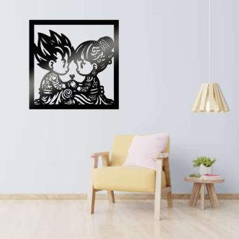 cuadro recortado en metal goku y bulma para pared