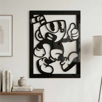 cuadro recortado en metal de cuphead para pared.