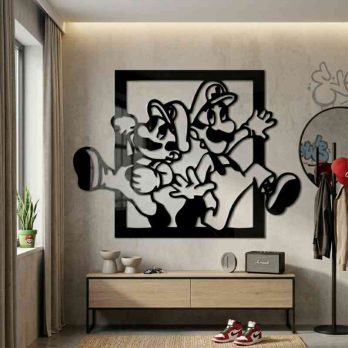 cuadro recortado en metal de mario y luigi para pared.
