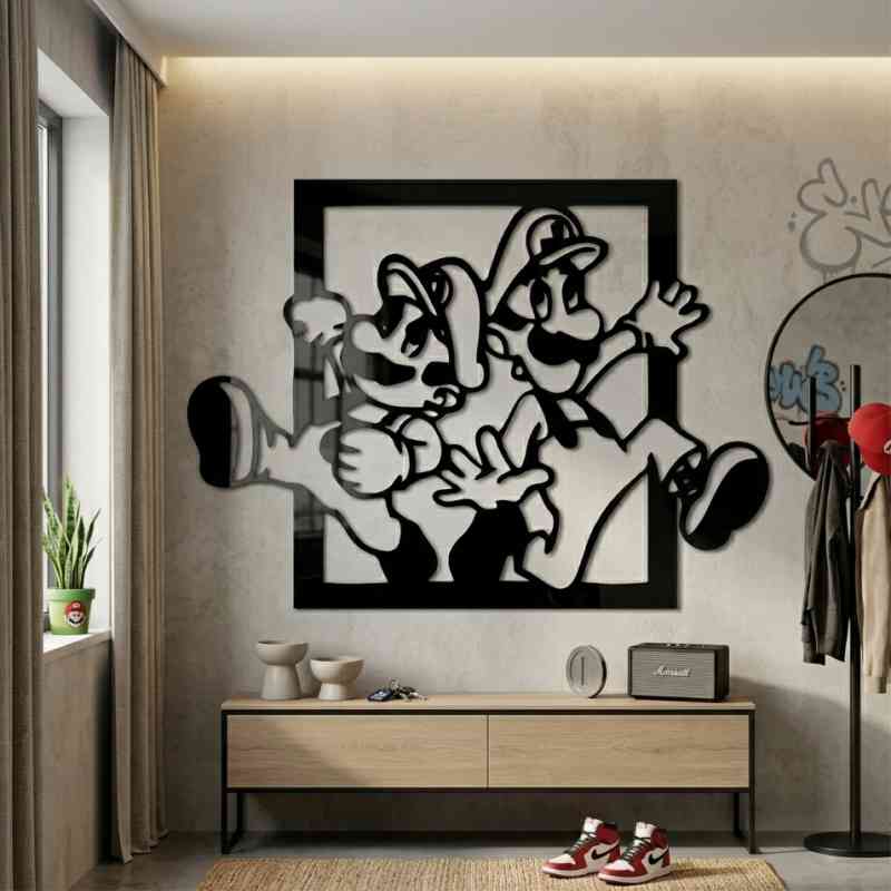 cuadro recortado en metal de mario y luigi para pared.
