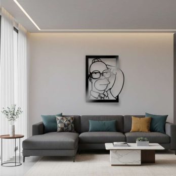 cuadro recortado en metal de homer pensando para pared.