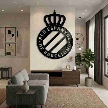 cuadro recortado en metal del r.c.d espanyol para pared.