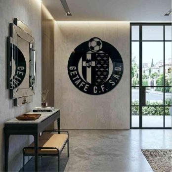 cuadro recortado en metal escudo del getafe c.f para pared.