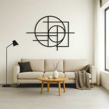 cuadro recortado en metal moderno "cruce de miradas" para pared.