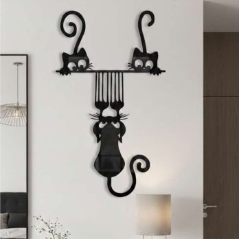 cuadro recortado en metal "trio de gatos" para pared.