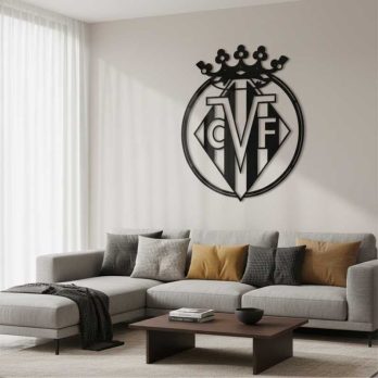 cuadro recortado en metal de futbol "villarreal cf" para pared.