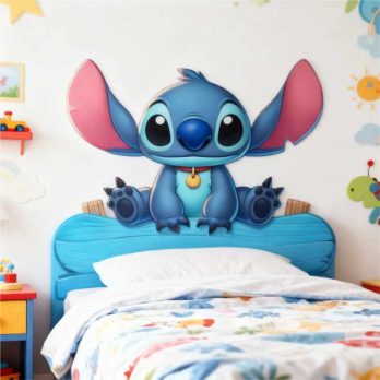 cabecero de cama impreso a color de stitch.