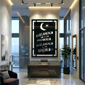 cuadro recortado en metal frase de camaron de la isla para pared.