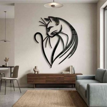 cuadro recortado en metal de gato minimalista para pared.