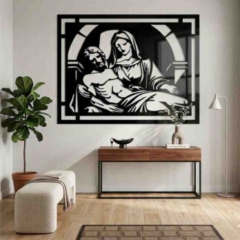 cuadro recortado en metal de la piedad para pared.