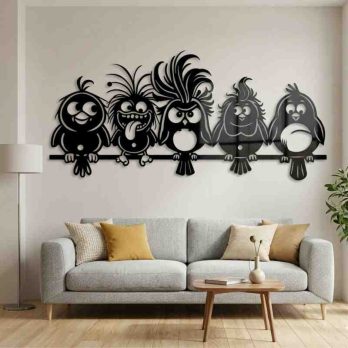 cuadro recortado en metal de pajaros para pared.