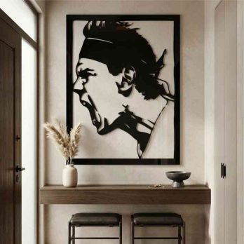 cuadro recortado en metal de rafa nadal para pared.