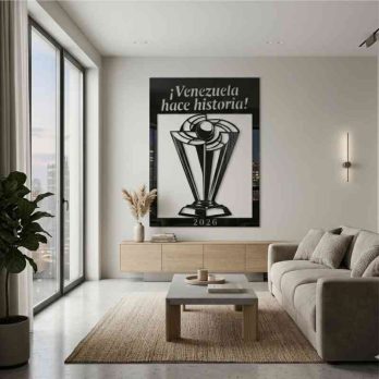 cuadro recortado en metal de venezuela campeona de beisbol para pared.