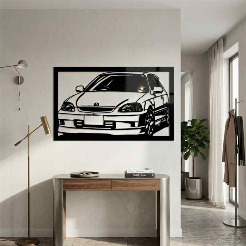 cuadro recortado en metal de honda civic para pared.