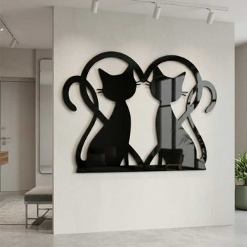 cuadro recortado en metal de gatos para la pared.