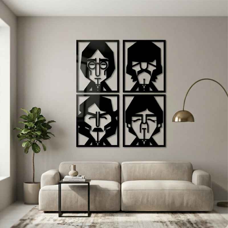 cuadro recortado en metal de los beatles.