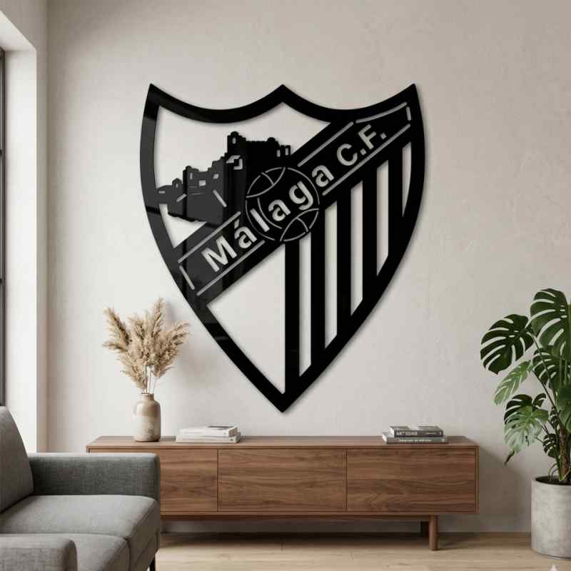 cuadro recortado en metal escudo del malaga c.f.