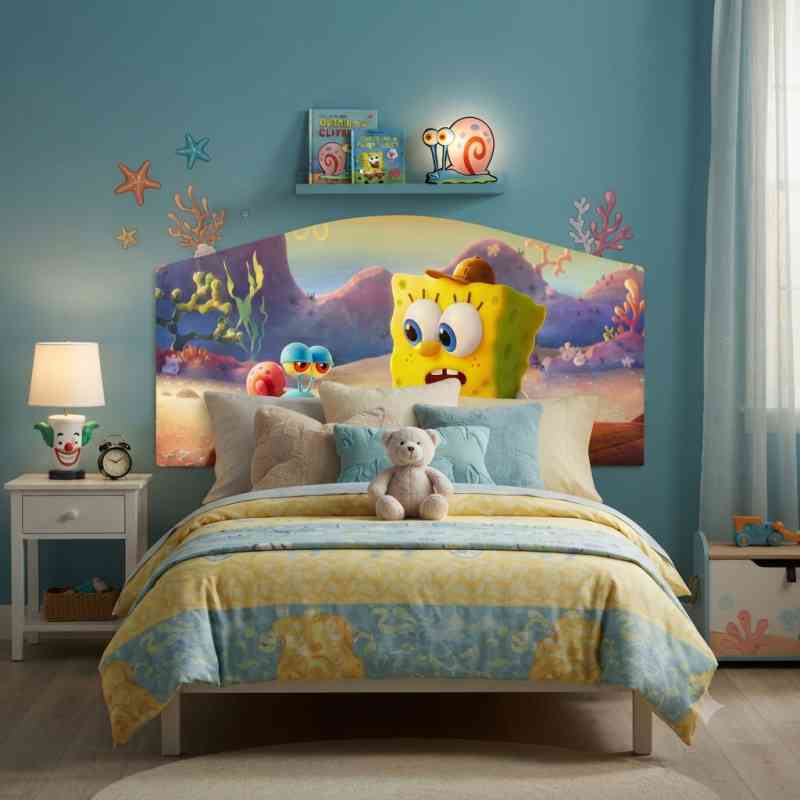 cabecero de cama infantil de bob esponja.