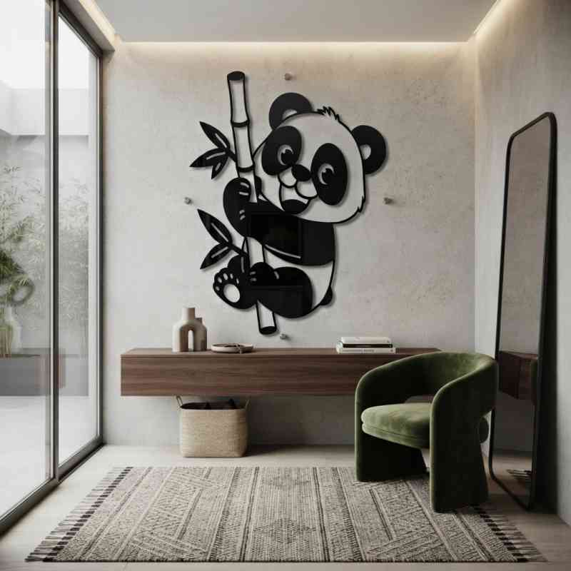 cuadro recortado en metal de oso panda.
