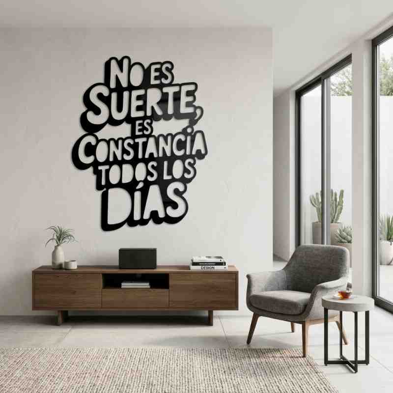 cuadro recortado en metal de frase motivadora.