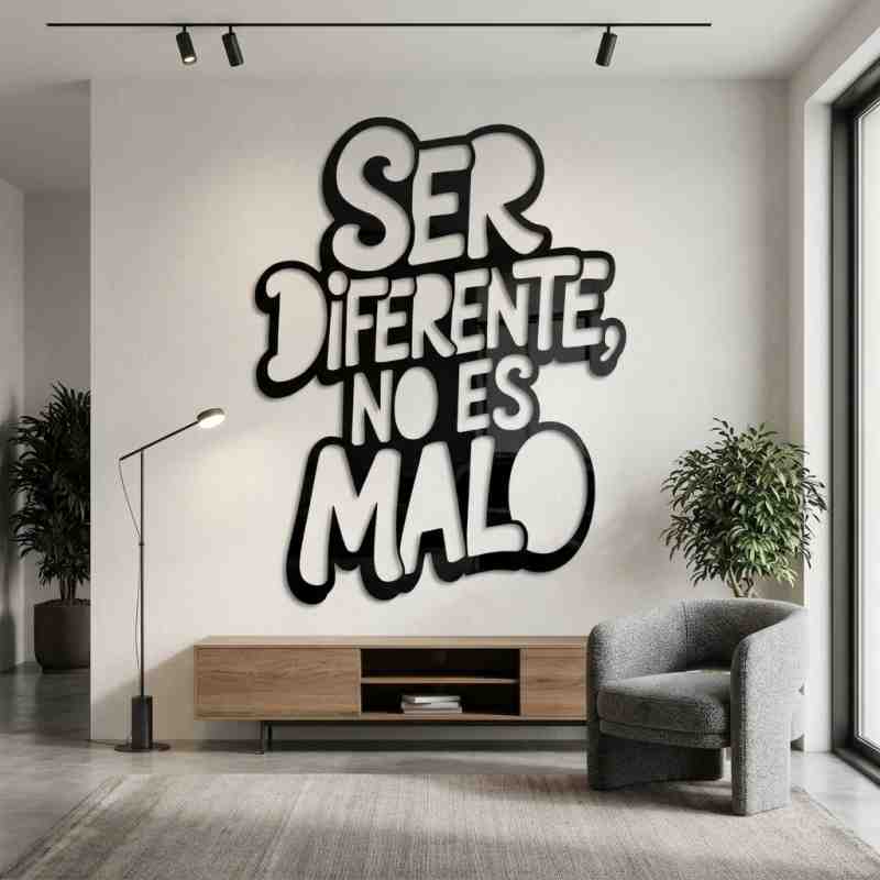 cuadro recortado en metal de frase motivadora.